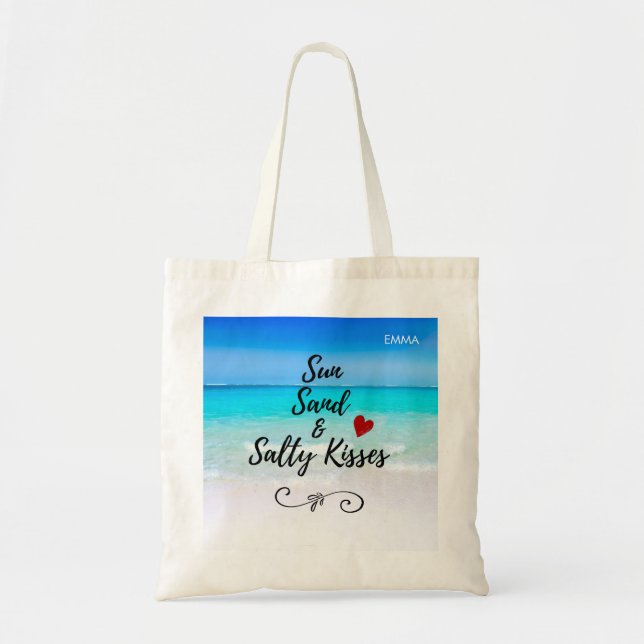 Bolso De Tela Sun Sand and Salty Kiss Tropical Beach Personaliza (Frente)