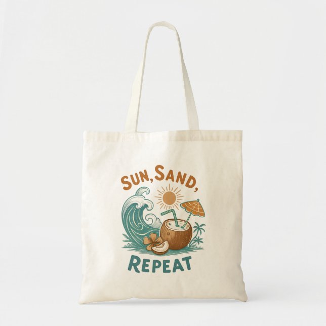 Bolso De Tela "Sun, Sand, Repeat" (Sol, arena, repetición) Tote  (Frente)