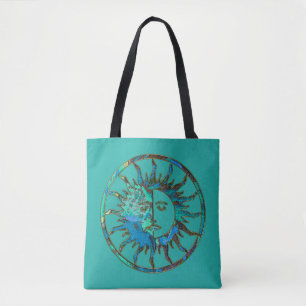 Bolso De Tela Sun y luna - verde azul + su backgr.