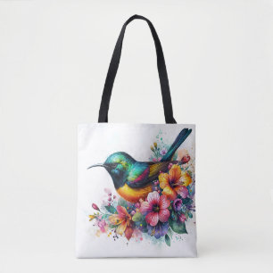 Bolso De Tela Sunbird Watercolor Floral Art