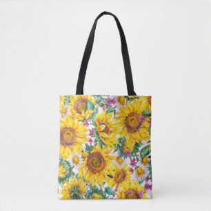 Bolso De Tela Sunflower acuarela verano vintage sin costuras