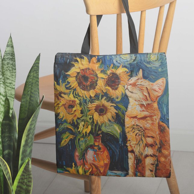 Bolso De Tela Sunflower Catnip Dreams (This charming tote bag blends classic art with modern whimsy.)