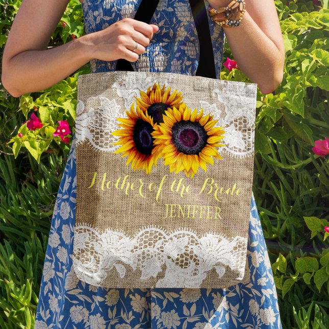 Bolso De Tela Sunflowers burlap boda de encaje madre de la novia (Subido por el creador)