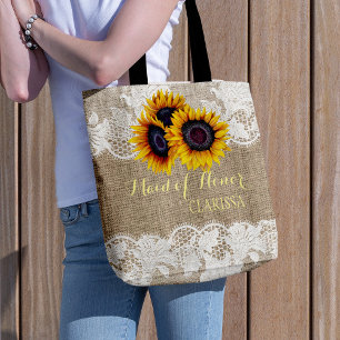 Bolso De Tela Sunflowers burlap lace boda de honor