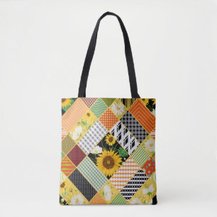 Bolso De Tela Sunflowers Chamomile, Patchwork Watercolor.