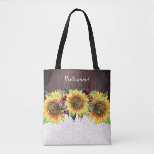 Bolso De Tela Sunflowers Lace Wood Burgundy Flowers Bridesmaid