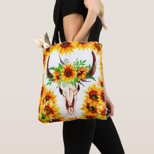 Bolso De Tela Sunflowers y Bull Skull