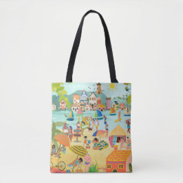 Bolso De Tela Sunny Beach Town con Feliz Turístico De Vacaciones