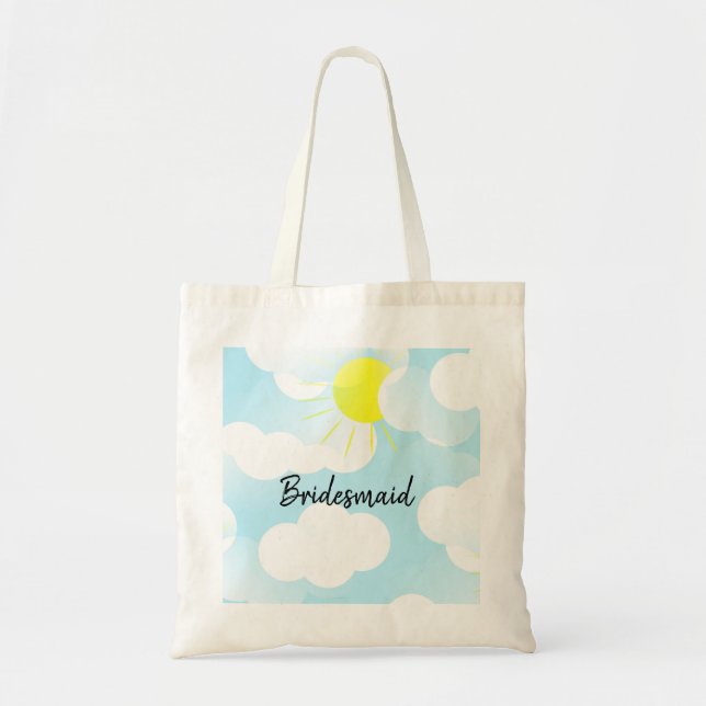 Bolso De Tela Sunny Blue Summer Sky con nubes nombre de dama de  (Frente)