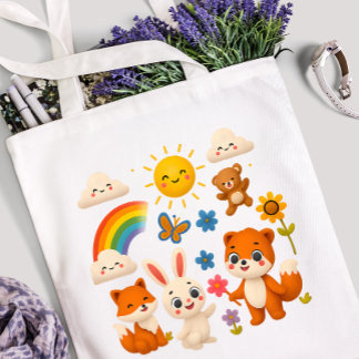 Bolso De Tela Sunny Rainbow Animal Friends Tote Bag