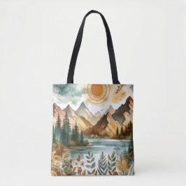 Bolso De Tela Sunny Rustic Boho Nature Pattern Mountain Lake