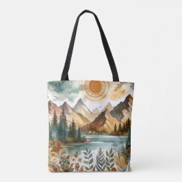 Bolso De Tela Sunny Rustic Boho Nature Pattern Mountain Lake