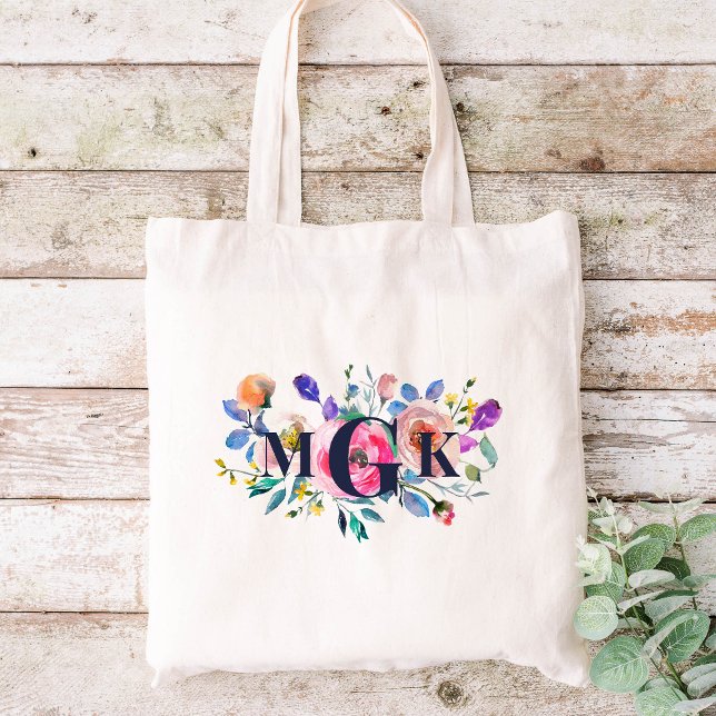 Bolso De Tela Sunrise Boho Floral Monogrammed (Subido por el creador)
