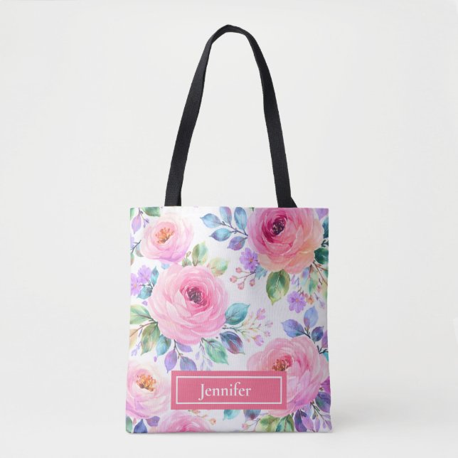 Bolso De Tela Sunrise Floral Boho Custom Name Design             (Anverso)