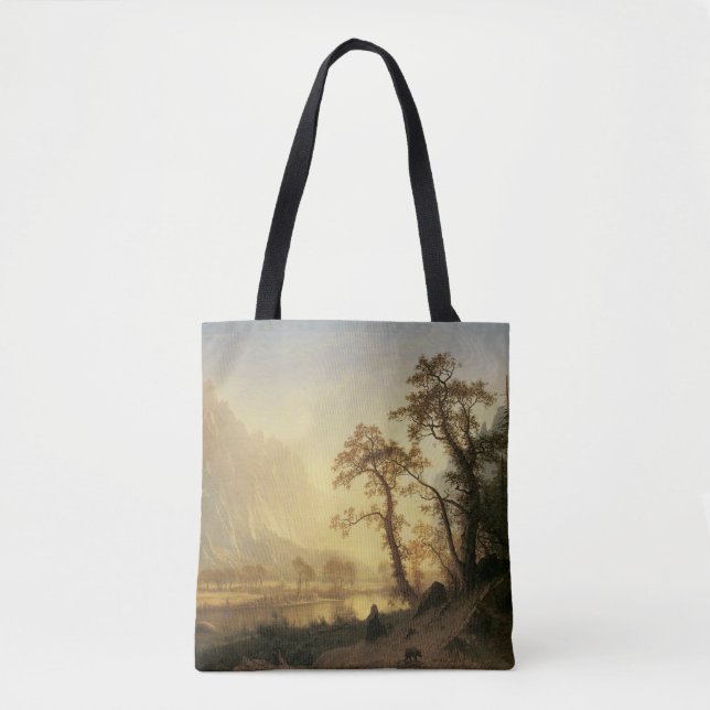 Bolso De Tela Sunrise, Yosemite Valley por Albert Bierstadt (Anverso)