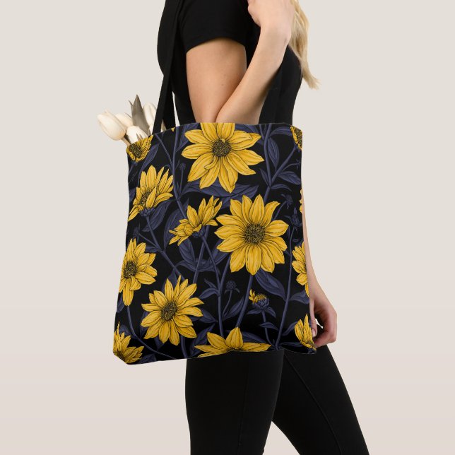 Bolso De Tela Sunroot, girasol salvaje en amarillo y azul (Detalle)