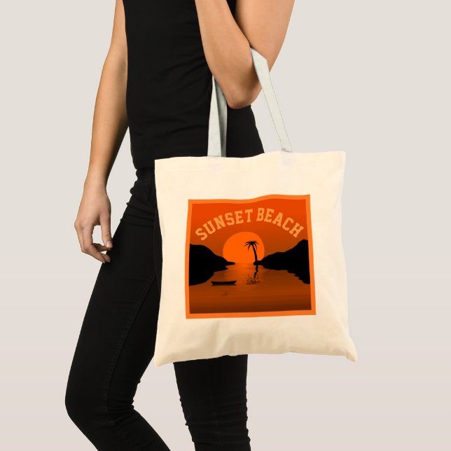 Bolso De Tela Sunset Beach Tropical Naranja Art (Anverso (producto))