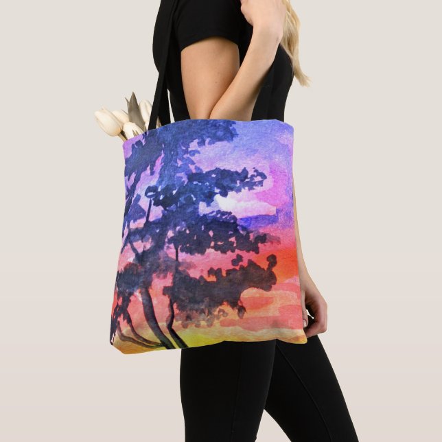 Bolso De Tela Sunset Dreaming paisaje acuarela arte (Detalle)