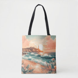 Bolso De Tela Sunset Lighthouse Ocean Beach Boho Floral