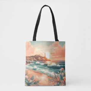 Bolso De Tela Sunset Lighthouse Ocean Beach Boho Floral