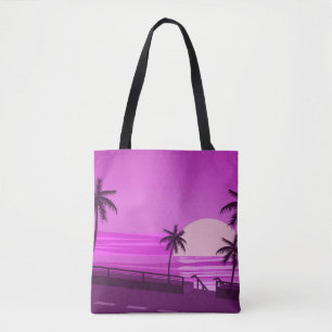 Bolso De Tela Sunset, ocean, evening, palm trees sea shore,