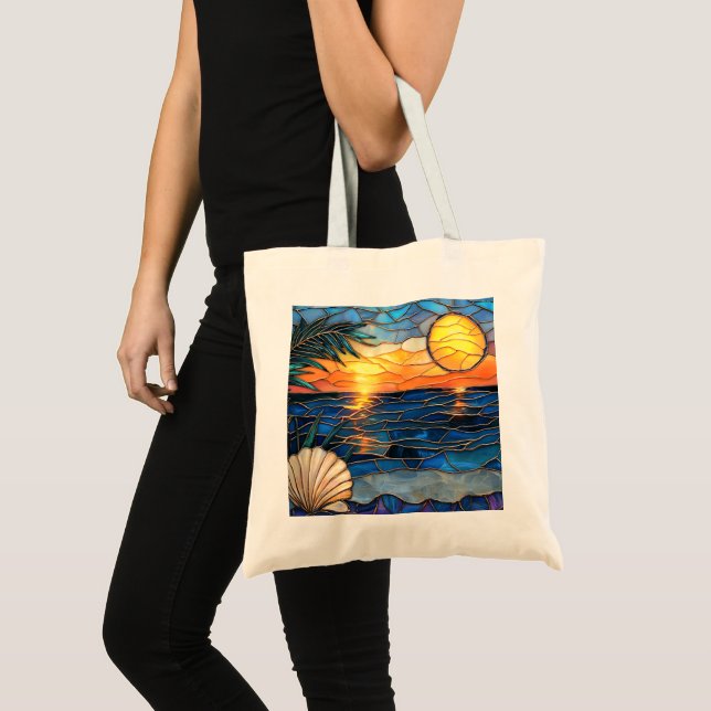 Bolso De Tela Sunset Ocean Stained Glass Tote Bag (Anverso (producto))