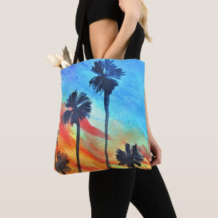 Bolso De Tela Sunset Palm Tree beach surf art