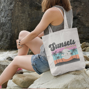 Bolso De Tela Sunset retro y palmera