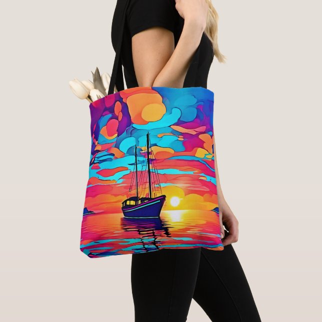 Bolso De Tela Sunset Sailboat Dreamscape (Detalle)