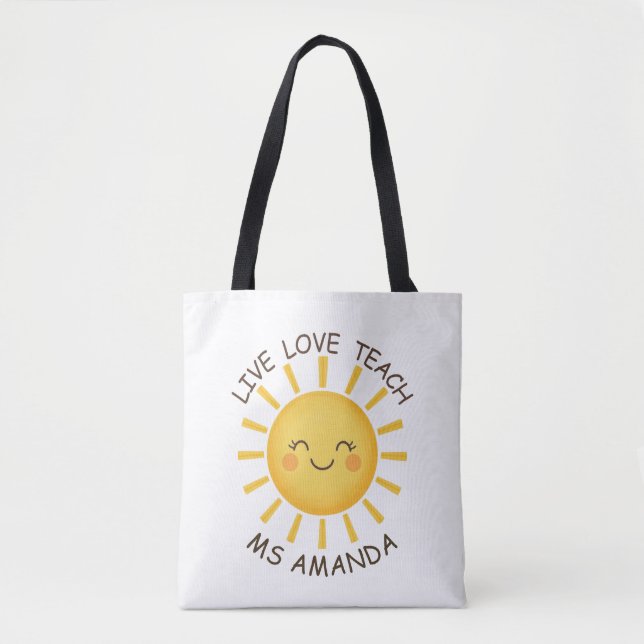 Bolso De Tela Sunshine Live Love Teach Personalized Teacher  (Anverso)
