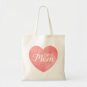 Bolso De Tela Super mamá en el corazón de las acuarelas rosas, d