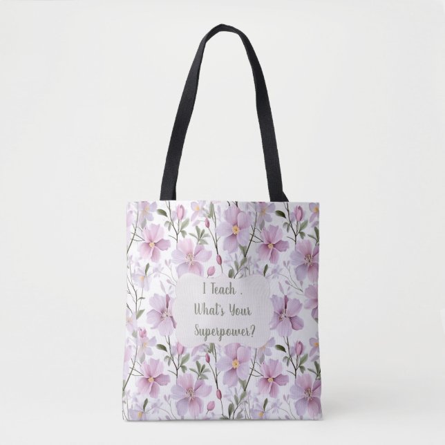 Bolso De Tela Súper Poder del Profesor Floral  (Anverso)