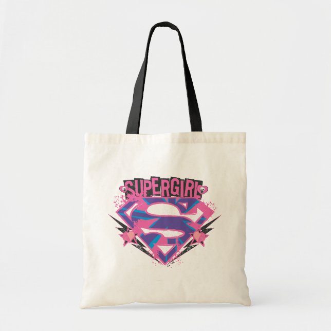 Bolso De Tela Supergirl Pink and Purple Grunge Logo (Frente)