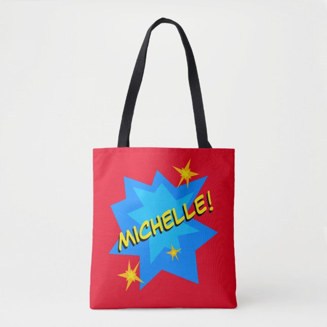 Bolso De Tela Superhéroe de nombre personalizado (Anverso)