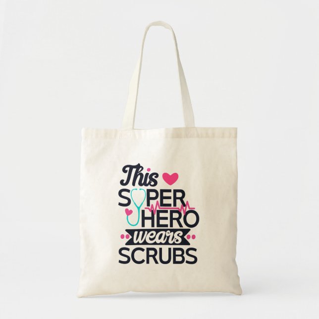 Bolso De Tela Superheroína divertida Enfermería dice tipografía (Frente)