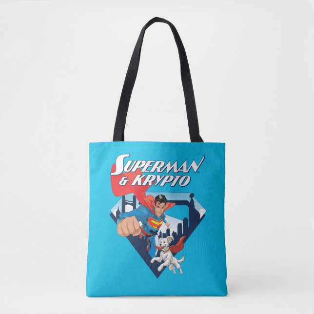 Bolso De Tela Superman y Krypto Soar (Anverso)