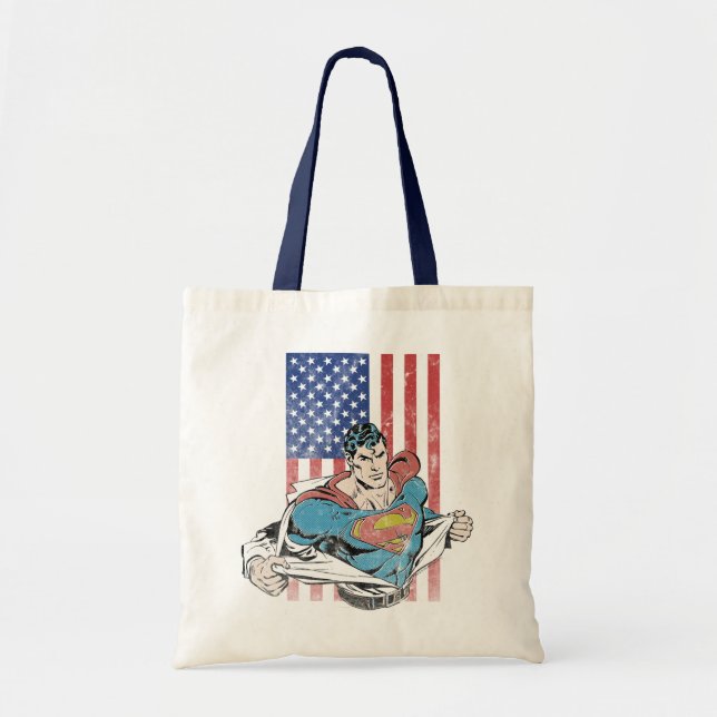 Bolso De Tela Superman y la bandera de los Estados Unidos (Frente)