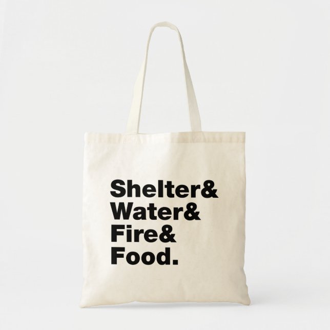 Bolso De Tela Supervivencia (Refugio, agua, fuego y comida). (Frente)