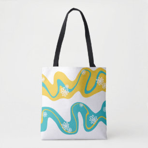 Bolso De Tela Surco margarita - turquesa y amarilla