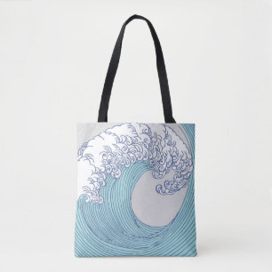 Bolso De Tela Surf asiático japonés ondea arte oceánico