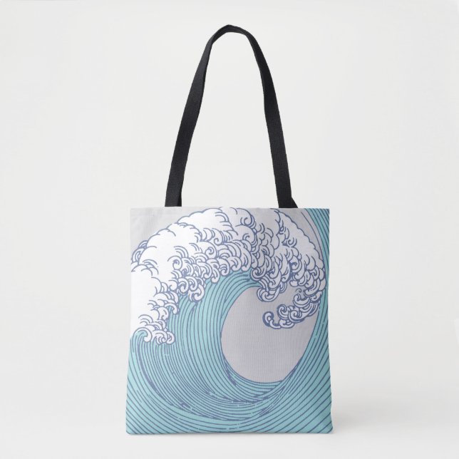 Bolso De Tela Surf asiático japonés ondea arte oceánico (Anverso)