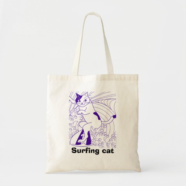 Bolso De Tela surf cat, gatito surfista de verano (Frente)