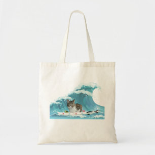 Bolso De Tela Surf Kitty Gray Tabby monta la ola