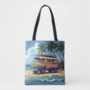 Bolso De Tela Surf Or Bust Groovy Retro Hippie Surfista Autobús