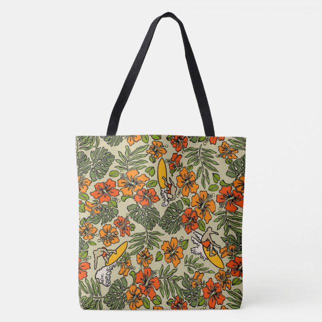 Bolso De Tela Surf Pareau Hawaiian Hibiscus Surfing Beach Bag (Anverso)