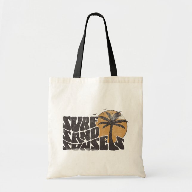 Bolso De Tela Surf Sand Sunsets Beach Life Palm Tree (Frente)