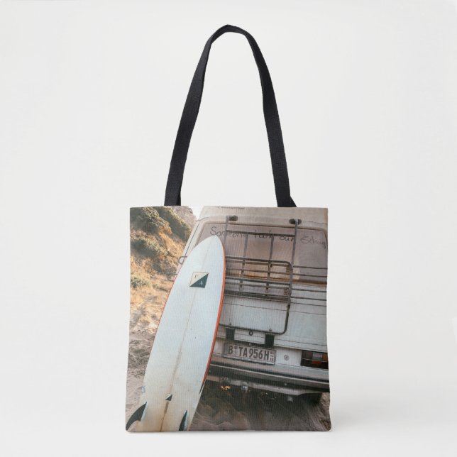 Bolso De Tela Surfboard blanco y negro (Anverso)