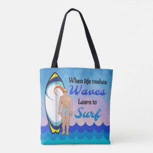 Bolso De Tela Surfboard Ocean Waves Blue Motivation Cita