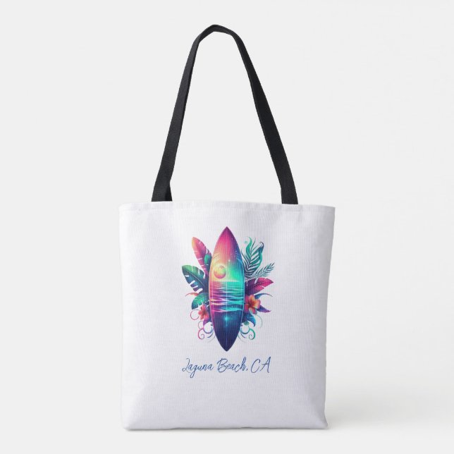 Bolso De Tela Surfboard Tropical Beach- (Reverso)