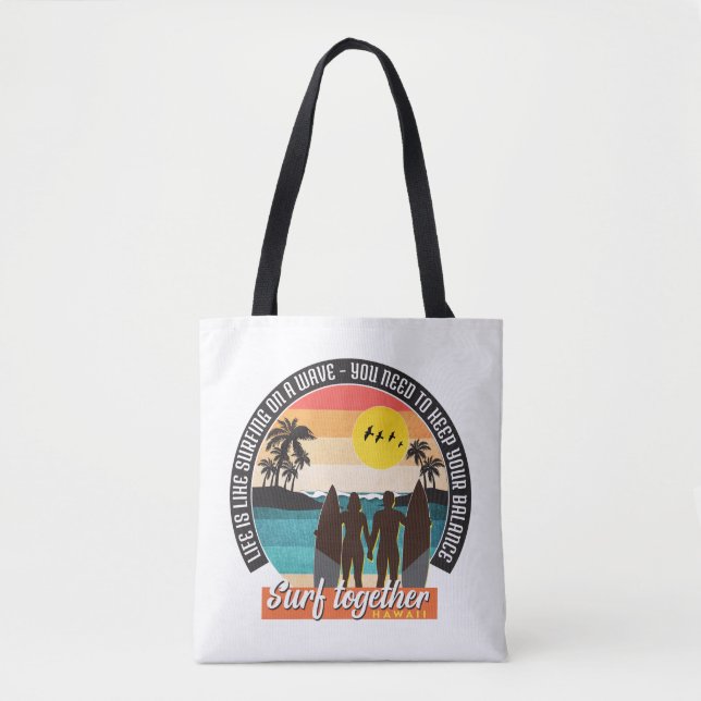 Bolso De Tela Surfear juntos - Mantén tu equilibrio  (Anverso)